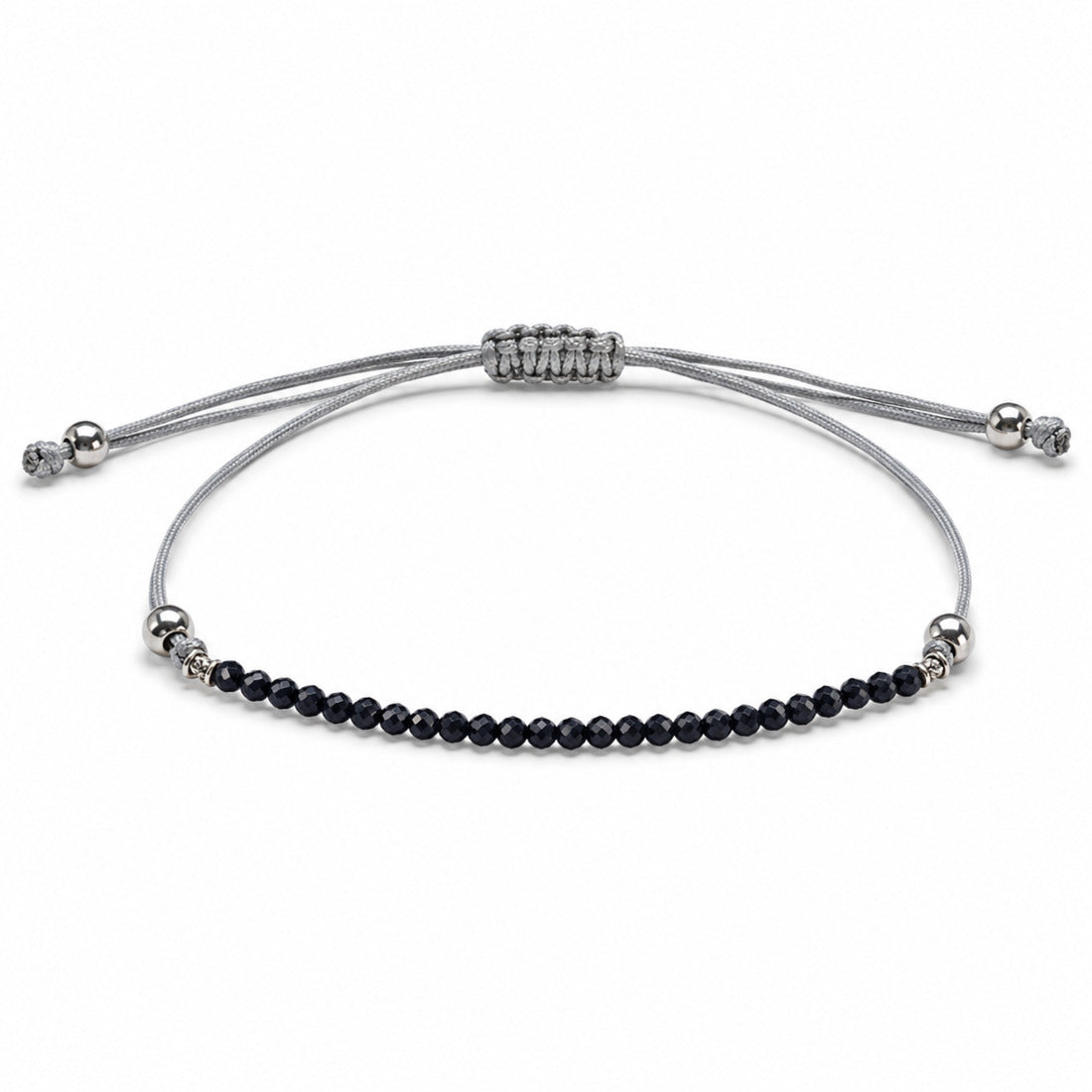 Svart turmalin armband med skjutknut, små facettslipade stenar