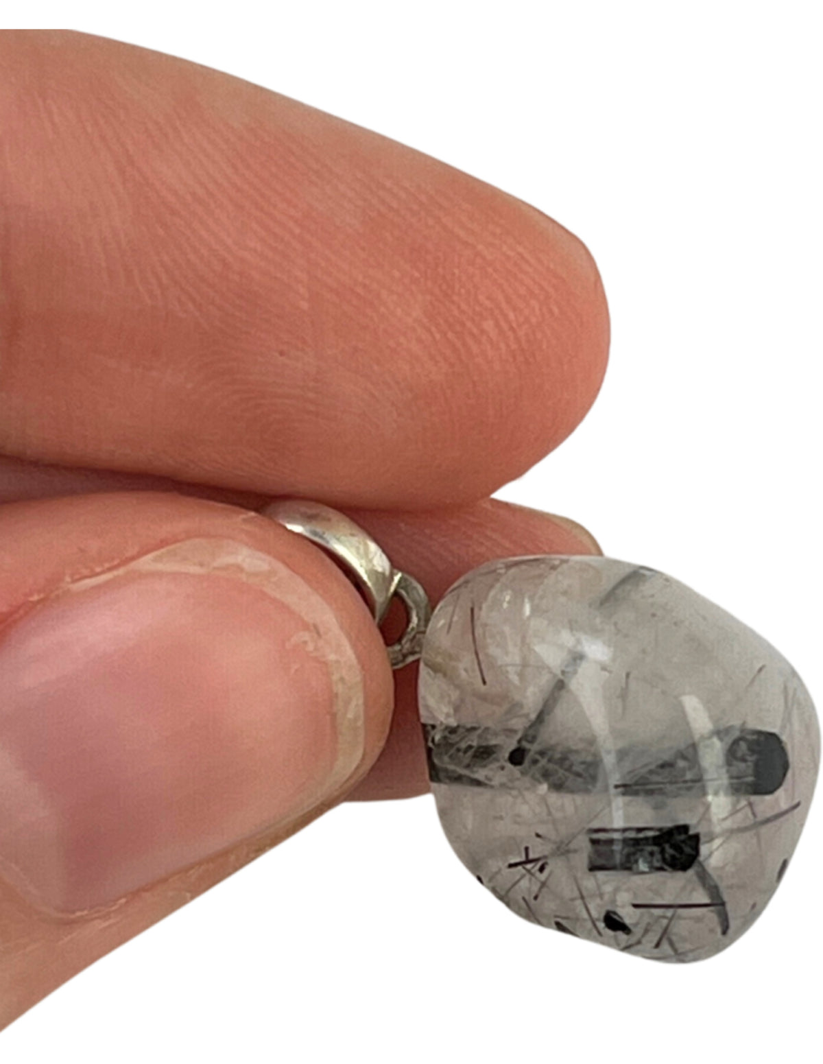 Turmalinkvarts hänge med silver, klar kvarts, 2,5 cm