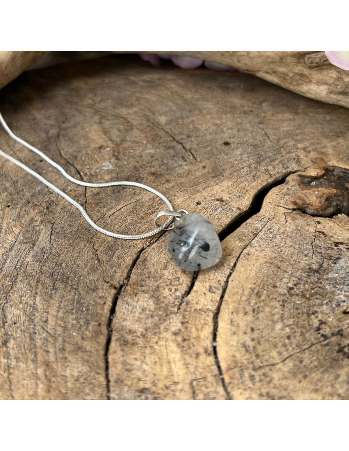 Turmalinkvarts hänge med silver, klar kvarts, 2,5 cm