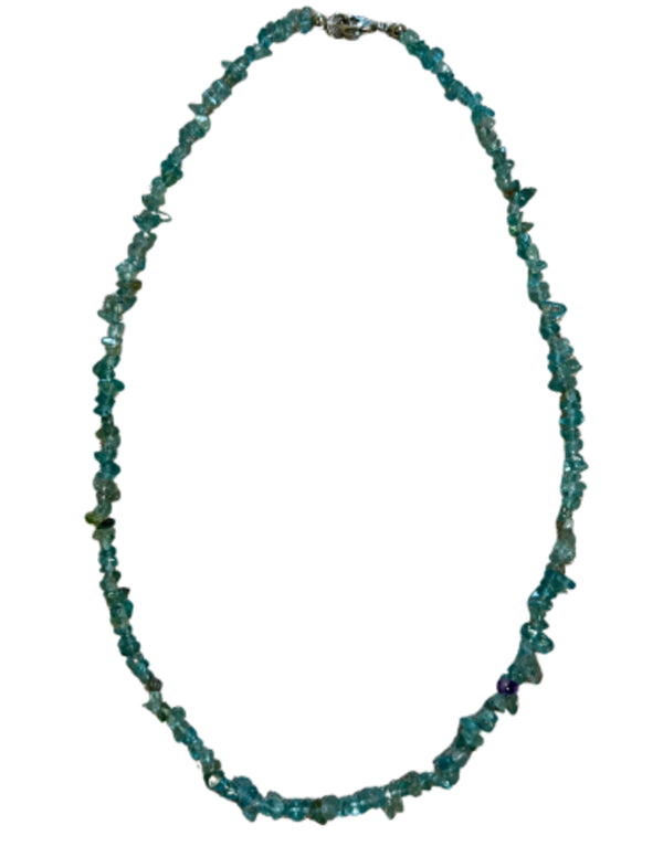 Blå topas halsband, bestrålad, fina splitstenar, 45 cm