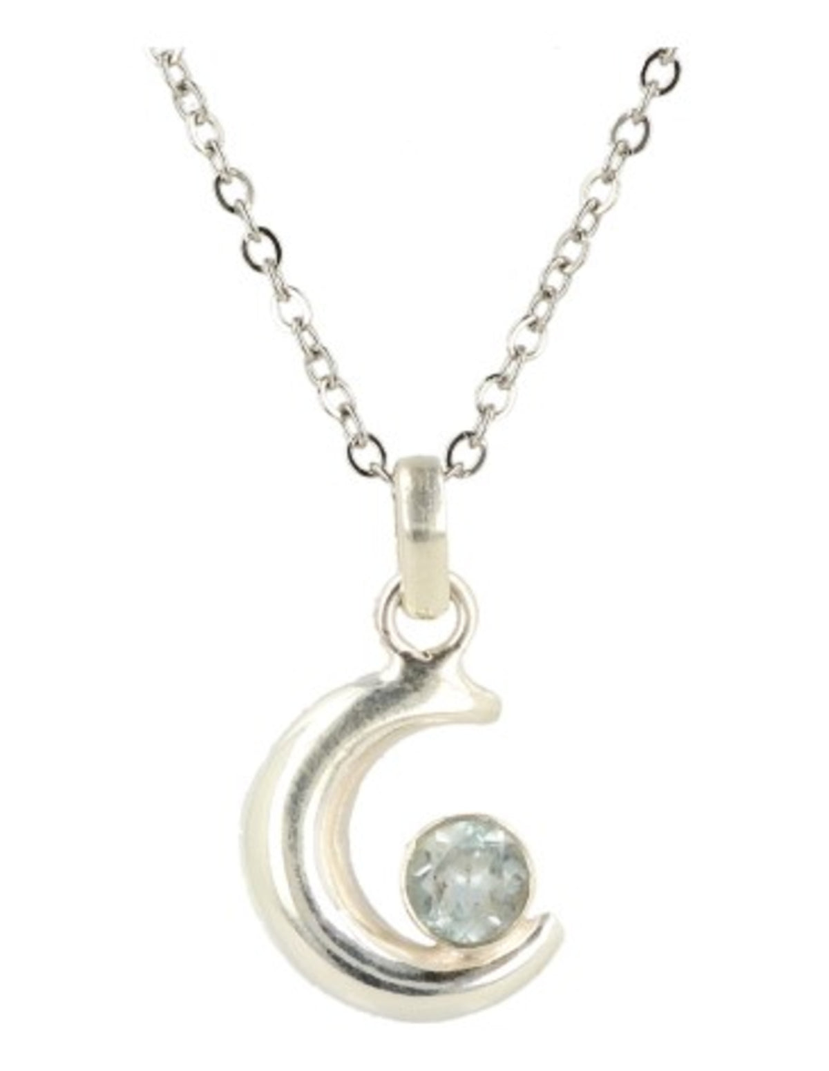 Blå topas hänge i silver, månformad, 2,3 cm