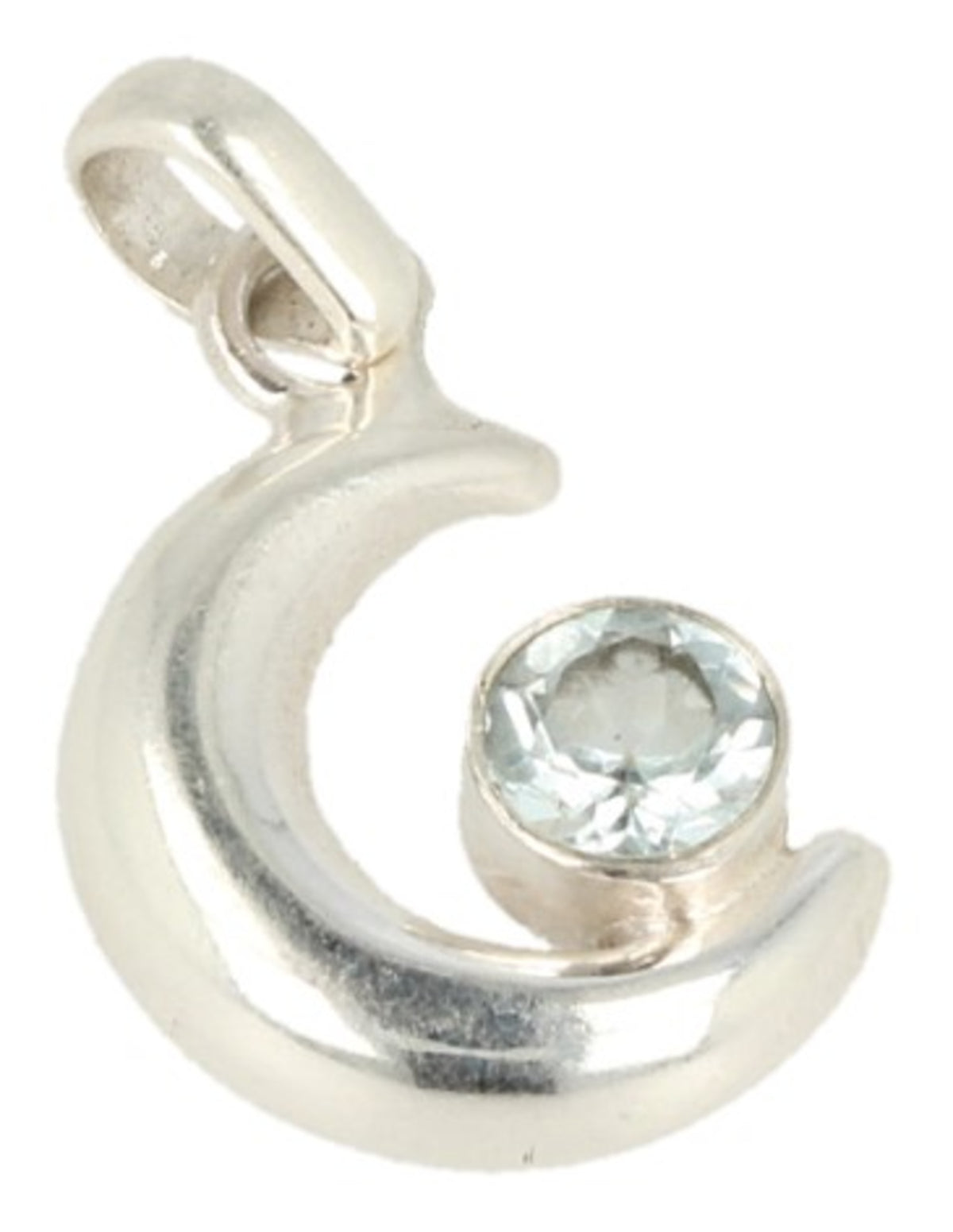 Blå topas hänge i silver, månformad, 2,3 cm