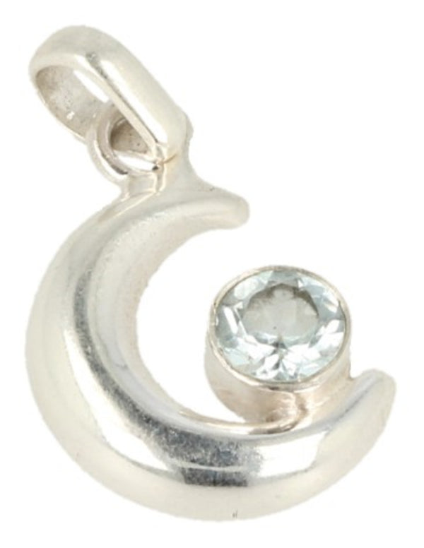 Blå topas hänge i silver, månformad, 2,3 cm