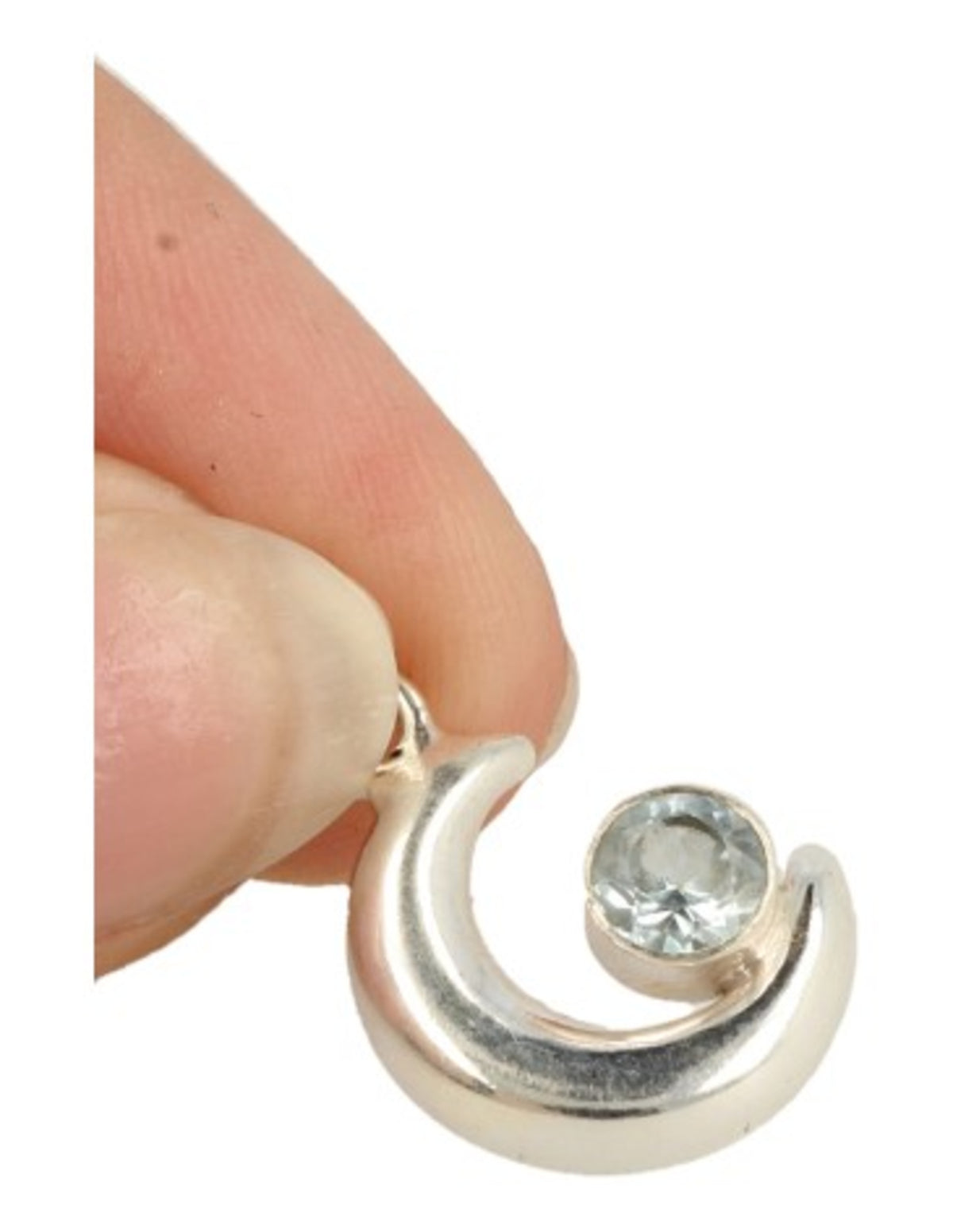 Blå topas hänge i silver, månformad, 2,3 cm