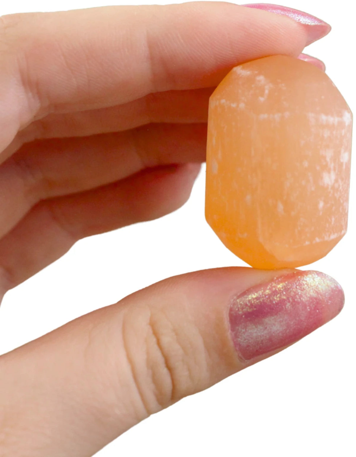 Selenit trumlade stenar, orange, 50 g