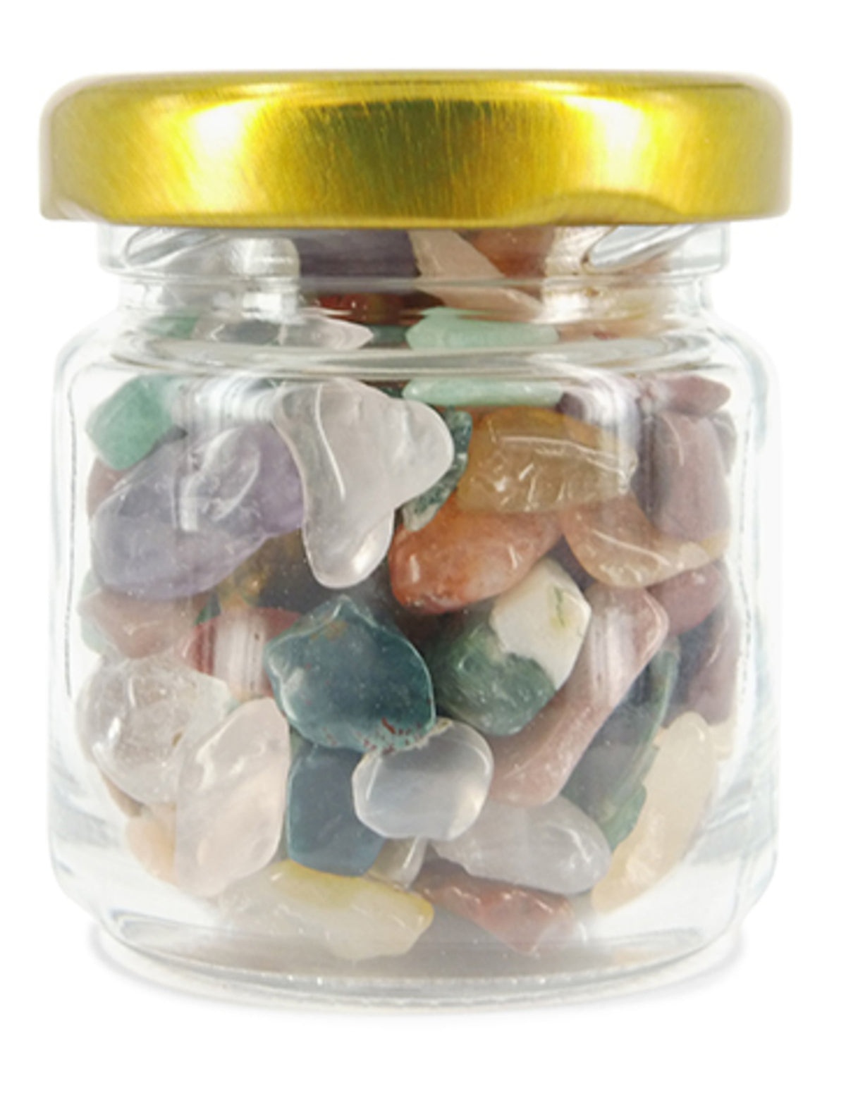 Blandade trumlade stenar i glasburk, 60 g