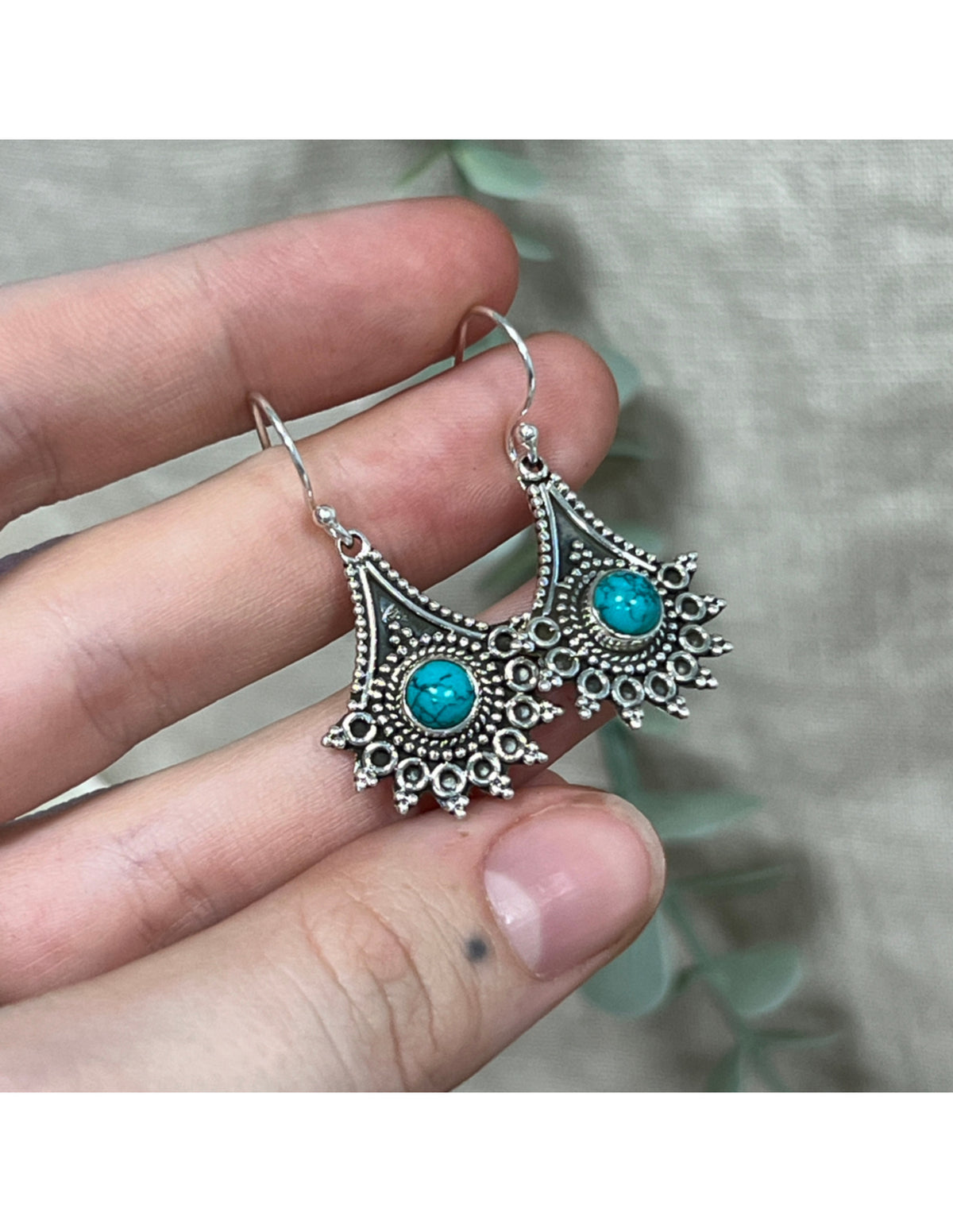 Turkos örhängen i 925 silver, design, 2,5 cm