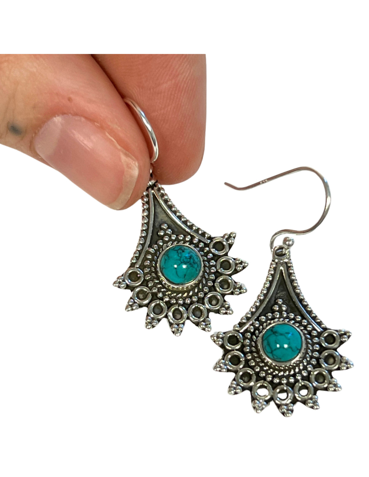Turkos örhängen i 925 silver, design, 2,5 cm