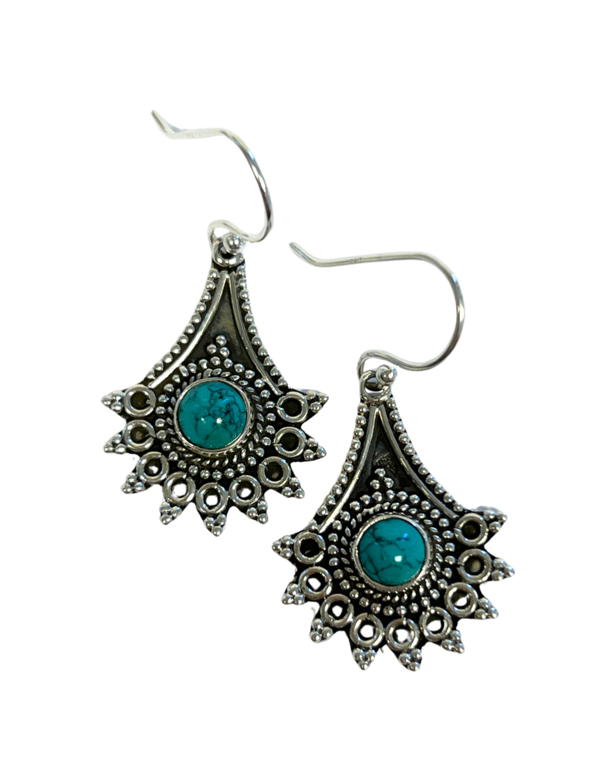 Turkos örhängen i 925 silver, design, 2,5 cm