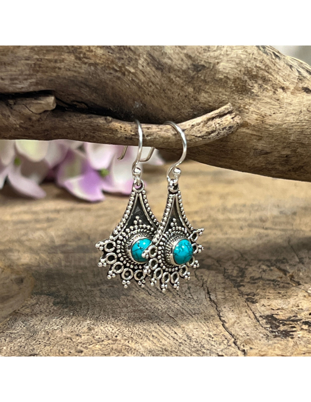 Turkos örhängen i 925 silver, design, 2,5 cm