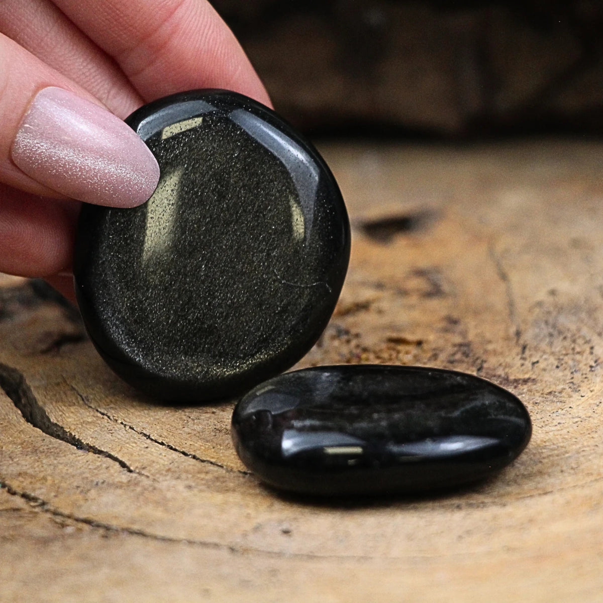 Obsidian ficksten, silver, 3 till 5 cm