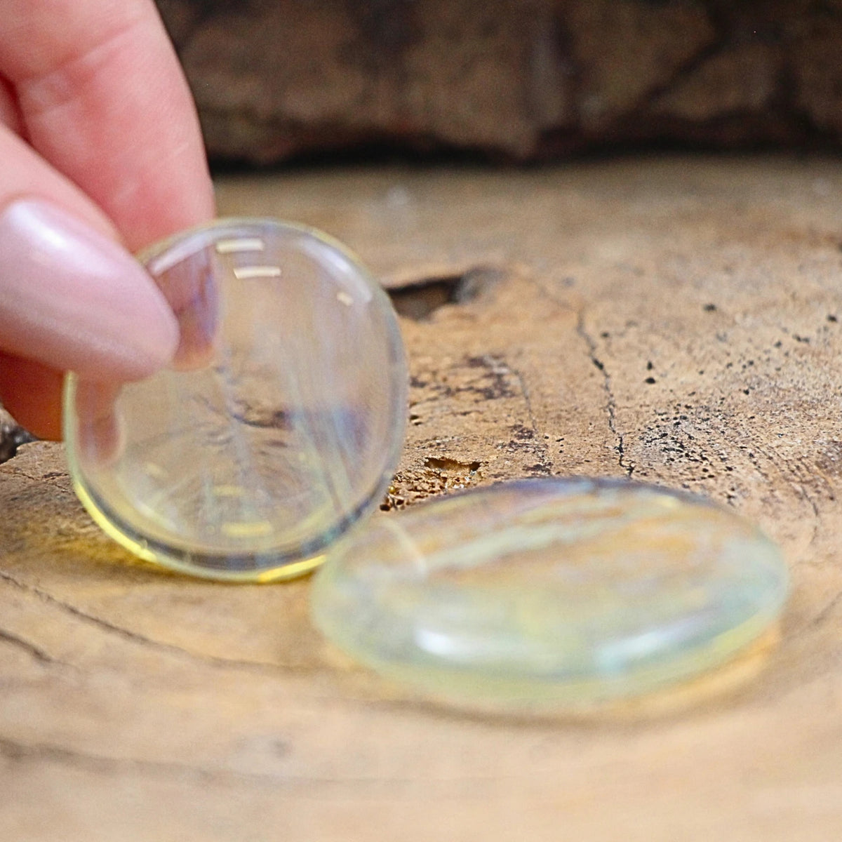 Opalit ficksten (glas), gul, 3 till 5 cm