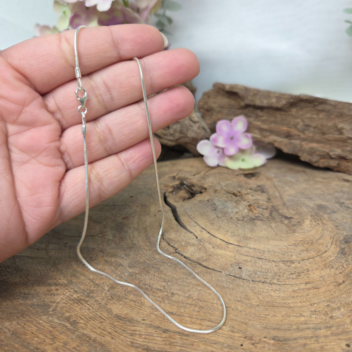 Silver halsband, slät ormlänk, 40 cm, utan hänge