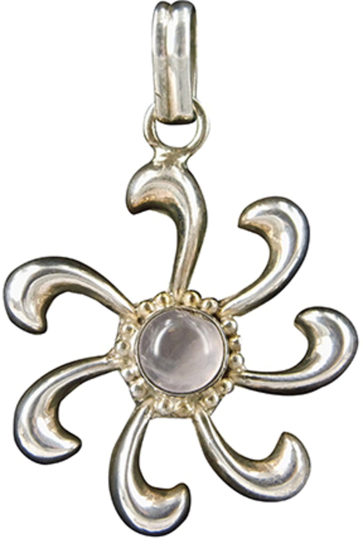 Rosenkvarts hänge i 925 silver, sol med sju strålar, 8 mm sten