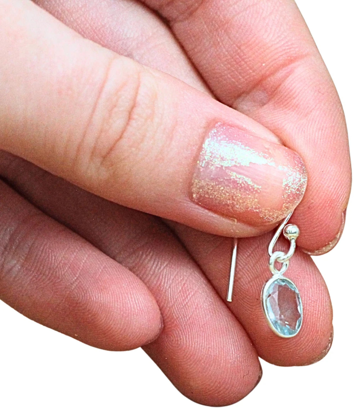Blå topas örhängen i silver, ovala, 4 cm