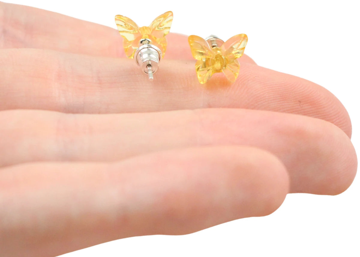 Bärnsten örhängen i silver, fjäril, stiftmodell