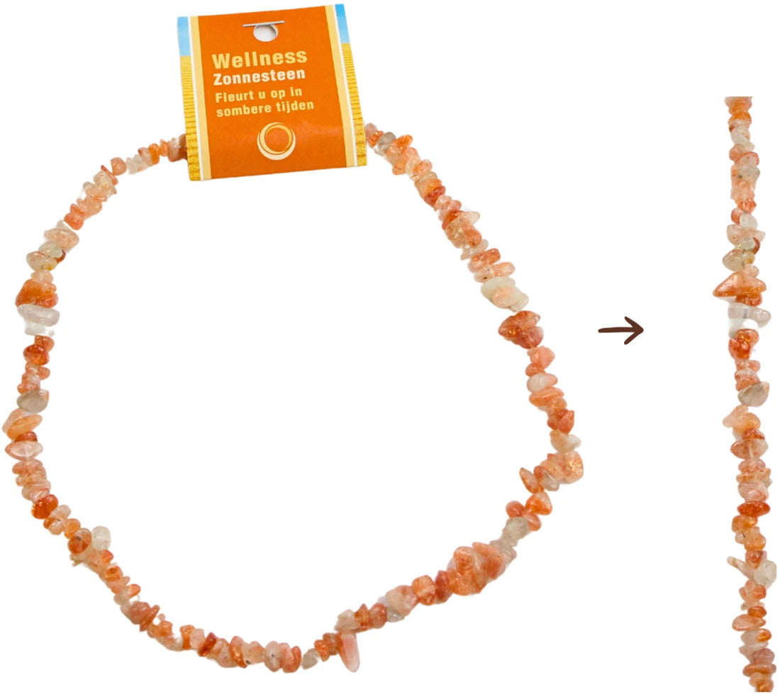 Solsten halsband med splitstenar, 5 till 10 mm, 45 cm, På kort